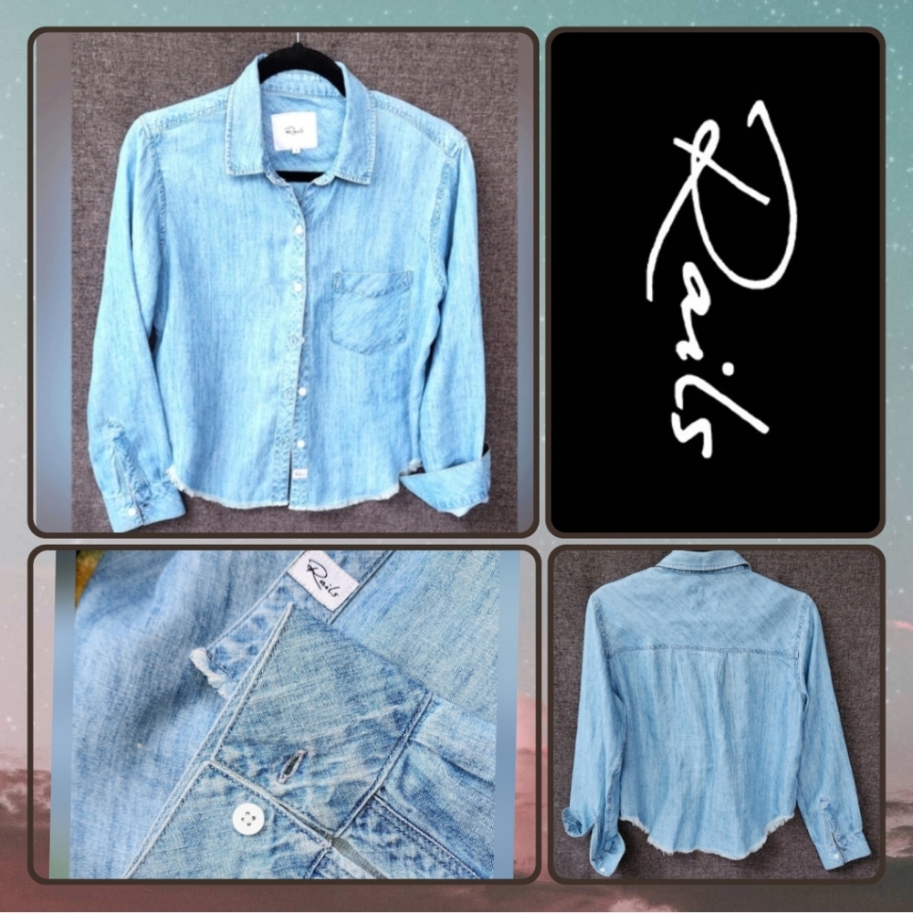 RAILS Ingrid Raw-edge, chambray, sz small, long sleeve, denim, blue, reg $178